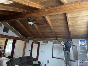vaulted ceiling interior before painting